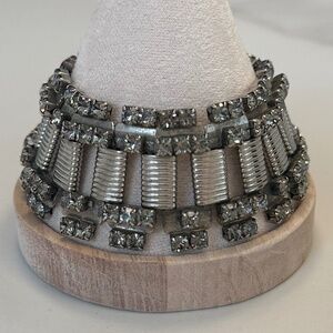 DANNY POLLAK Antique Silver Black Diamond Swarovski Crystal Rock & Roll Bracelet